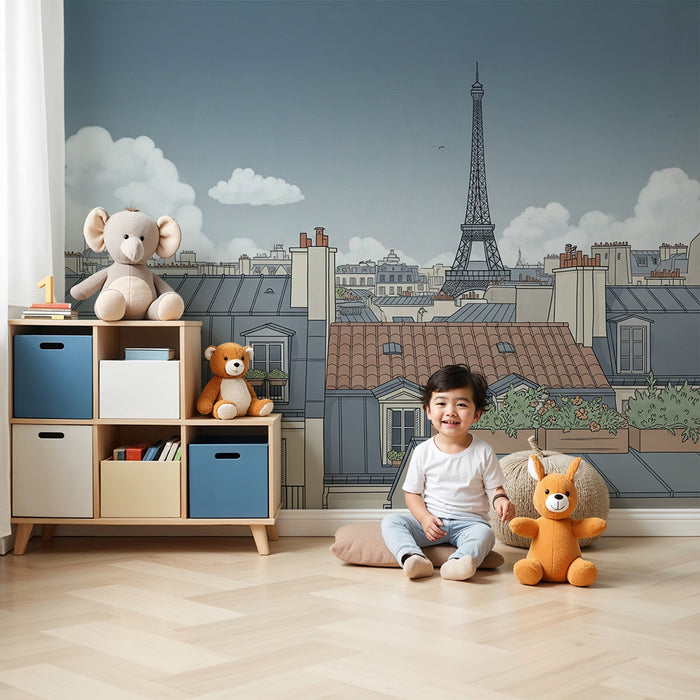Børnetapet | Panoramaudsigt over Paris med Eiffeltårnet