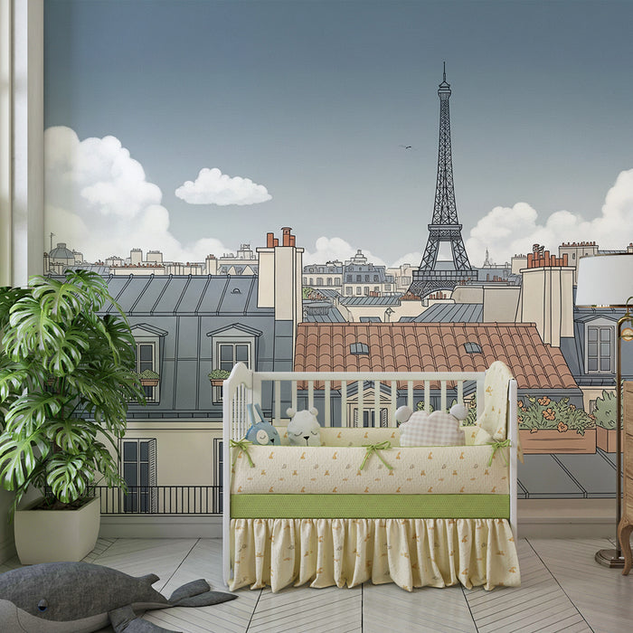 Børnetapet | Panoramaudsigt over Paris med Eiffeltårnet
