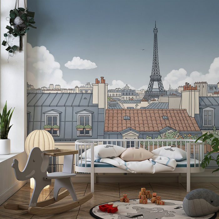 Børnetapet | Panoramaudsigt over Paris med Eiffeltårnet