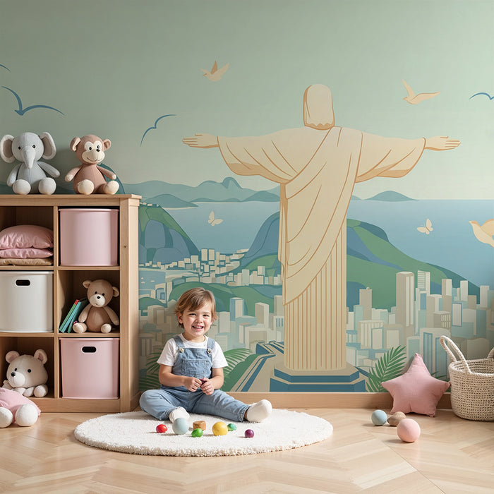 Kids' bedroom wallpaper | Panoramic view of Rio de Janeiro with Christ the Redeemer