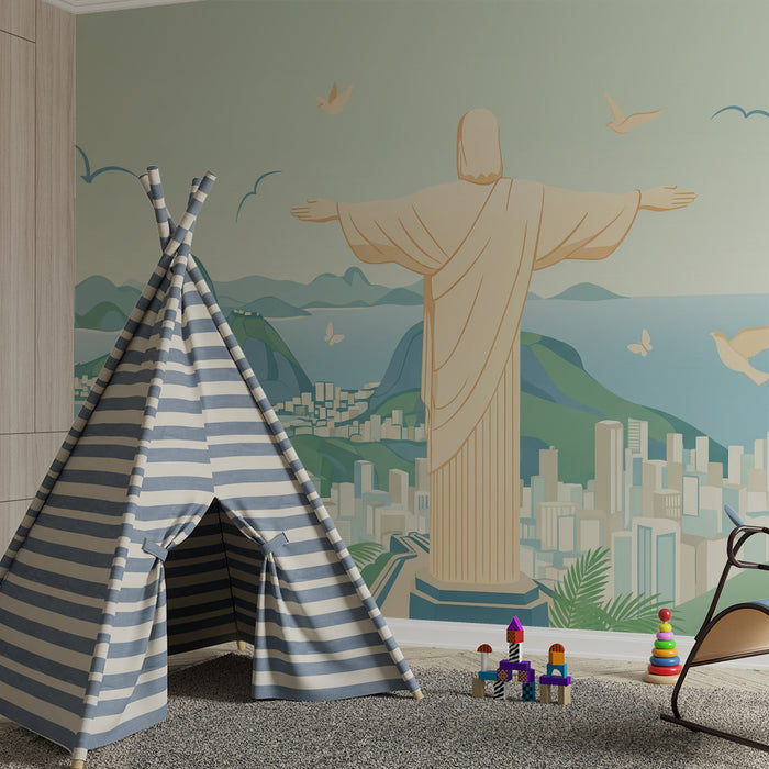 Kids' bedroom wallpaper | Panoramic view of Rio de Janeiro with Christ the Redeemer