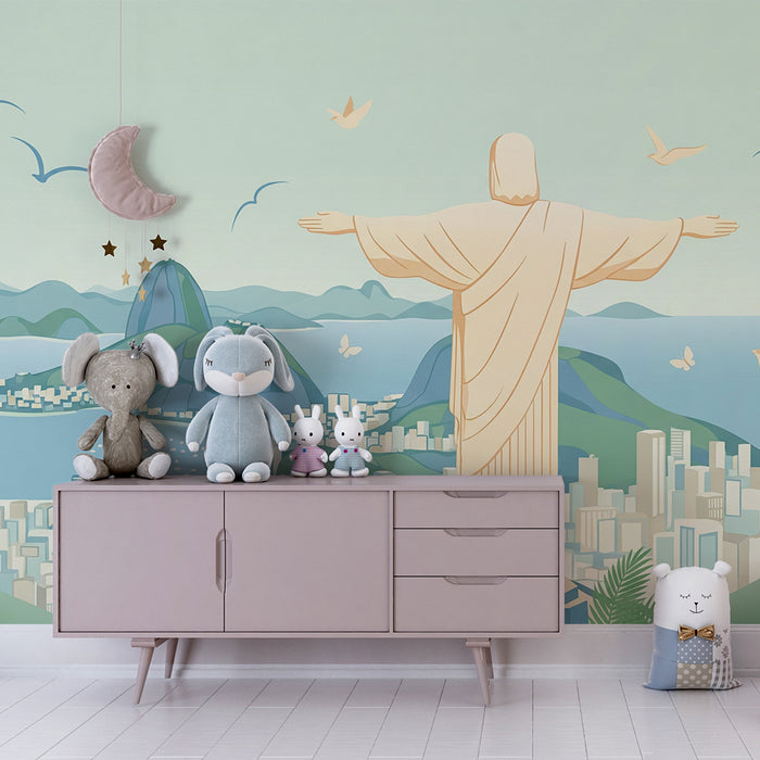 Kids' bedroom wallpaper | Panoramic view of Rio de Janeiro with Christ the Redeemer
