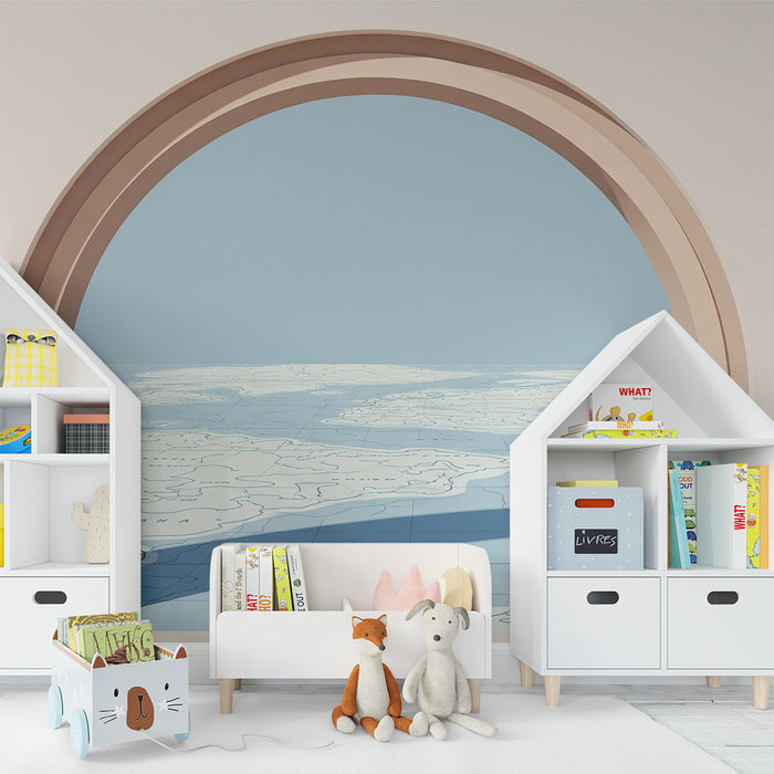 Behang kinderkamer | Panoramisch uitzicht op een gestileerd waterlandschap