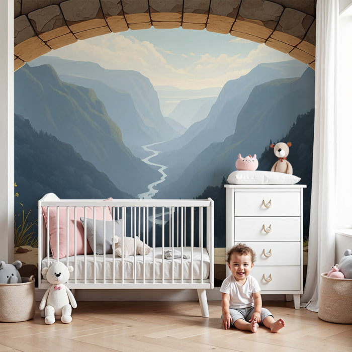 Tapete Kinderzimmer | Panoramablick auf ein verzaubertes Tal