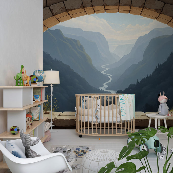 Tapete Kinderzimmer | Panoramablick auf ein verzaubertes Tal