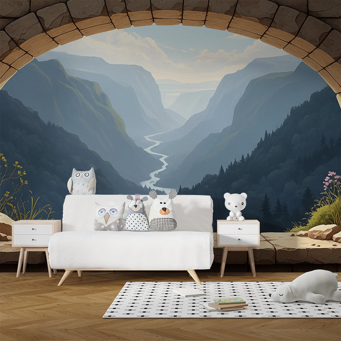 Tapete Kinderzimmer | Panoramablick auf ein verzaubertes Tal