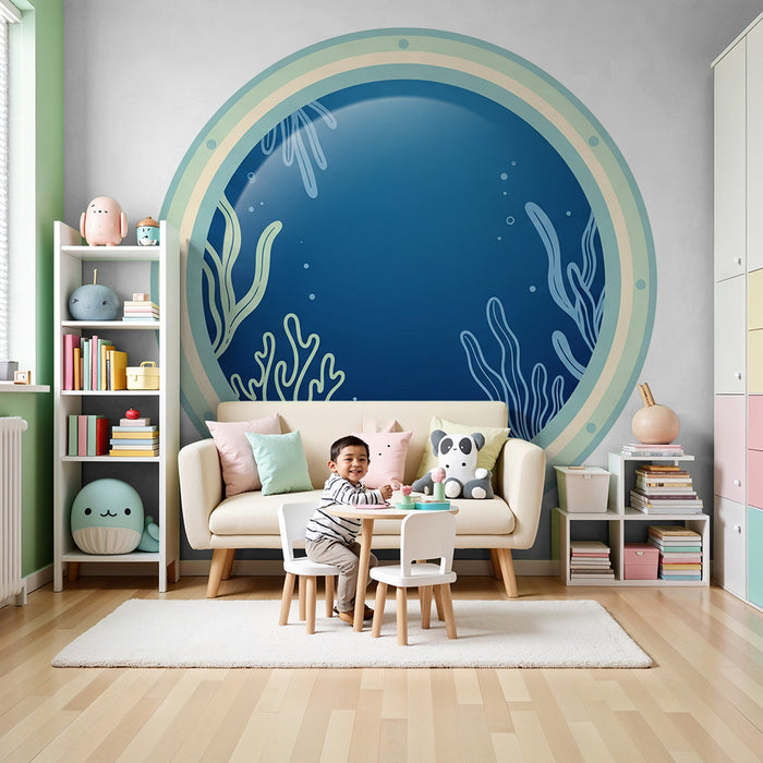Papier peint chambre enfant | Vue sous-marine avec coraux et bulles d'eau