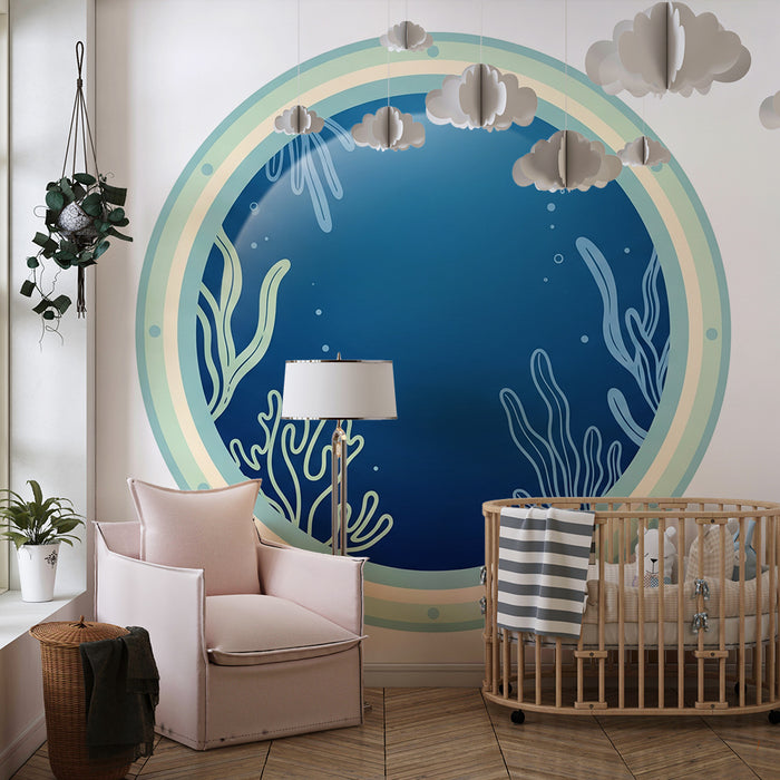 Papier peint chambre enfant | Vue sous-marine avec coraux et bulles d'eau