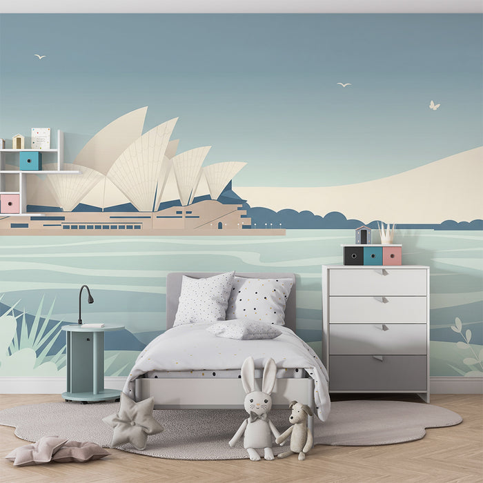 Papier peint chambre enfant | Vue stylisée de l'Opéra de Sydney au bord de l'eau