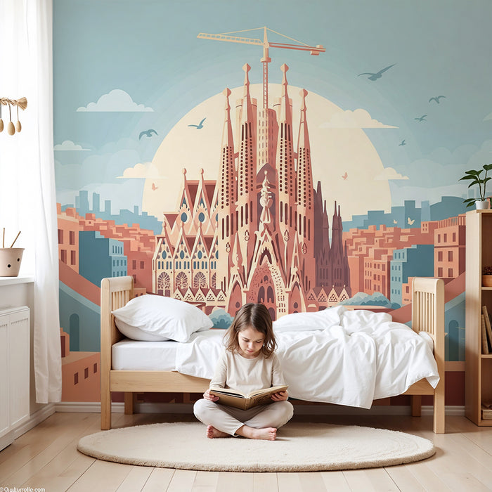 Børnetapet | Stiliseret udsigt over Sagrada Familia og byen