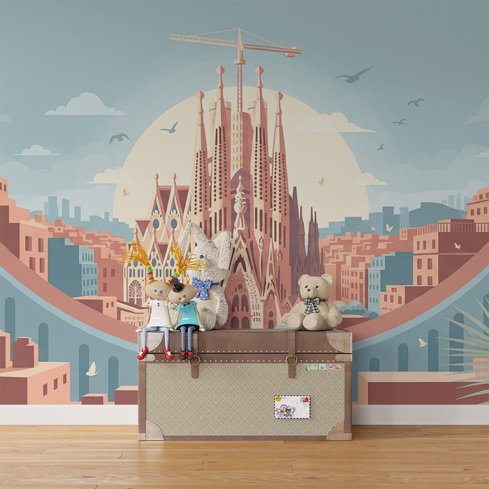 Børnetapet | Stiliseret udsigt over Sagrada Familia og byen