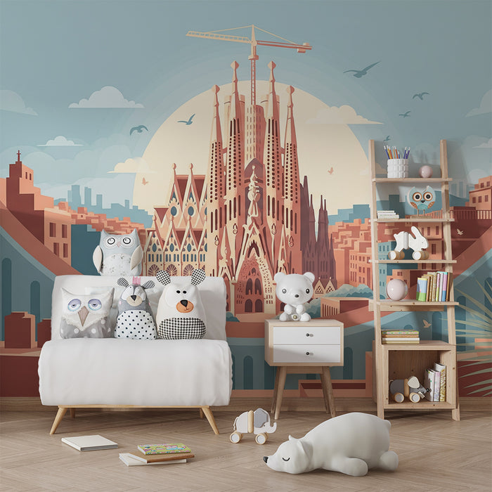 Børnetapet | Stiliseret udsigt over Sagrada Familia og byen