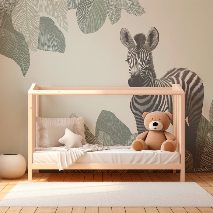 Kinderkamer behang | Zebra in het midden van het gebladerte