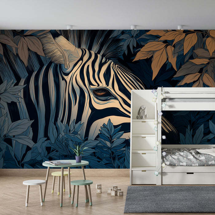 Papier peint chambre enfant | Zebra cachée dans la jungle
