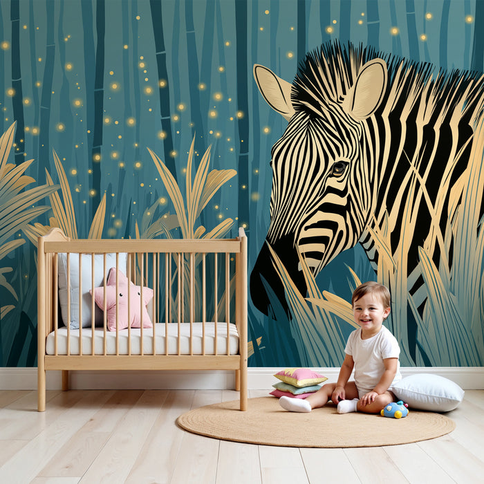 Papier de parede otroška soba | Zebra v očarljung džungli