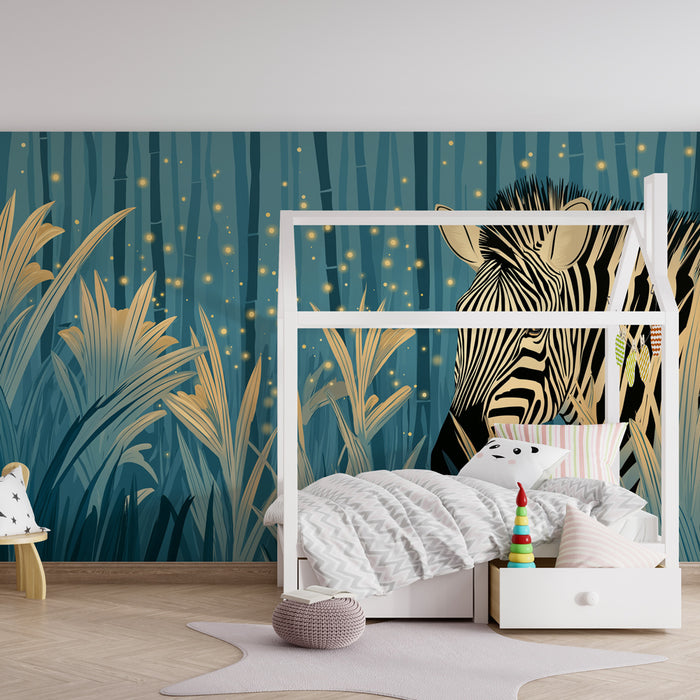 Papier de parede otroška soba | Zebra v očarljung džungli