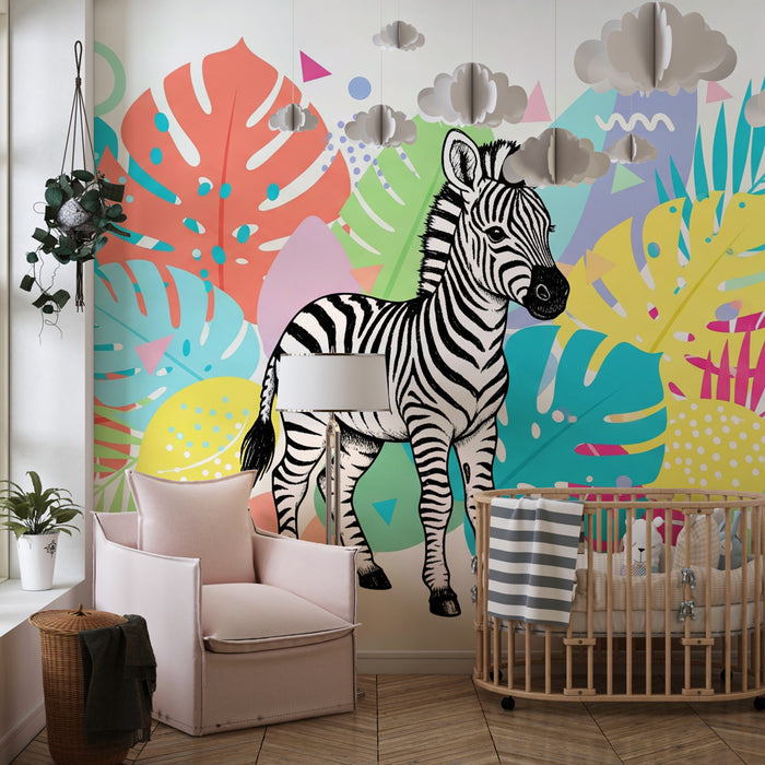 Dětská tapeta | Zebra v barevné džungli