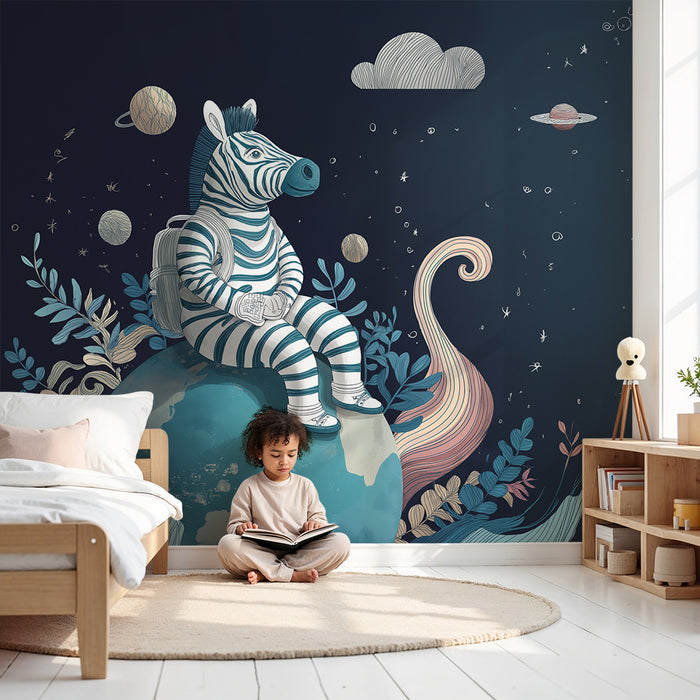 Kinderkamer behang | Zebra astronaut die het universum verkent