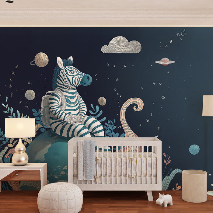 Kinderkamer behang | Zebra astronaut die het universum verkent