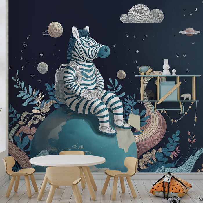Kinderkamer behang | Zebra astronaut die het universum verkent