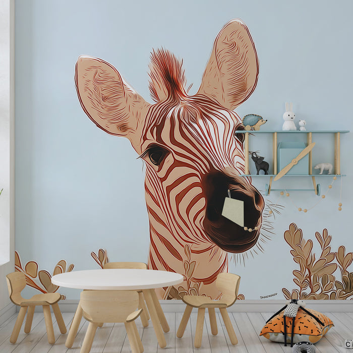 Kinderzimmer Tapete | Zebra mit verspielten Streifen