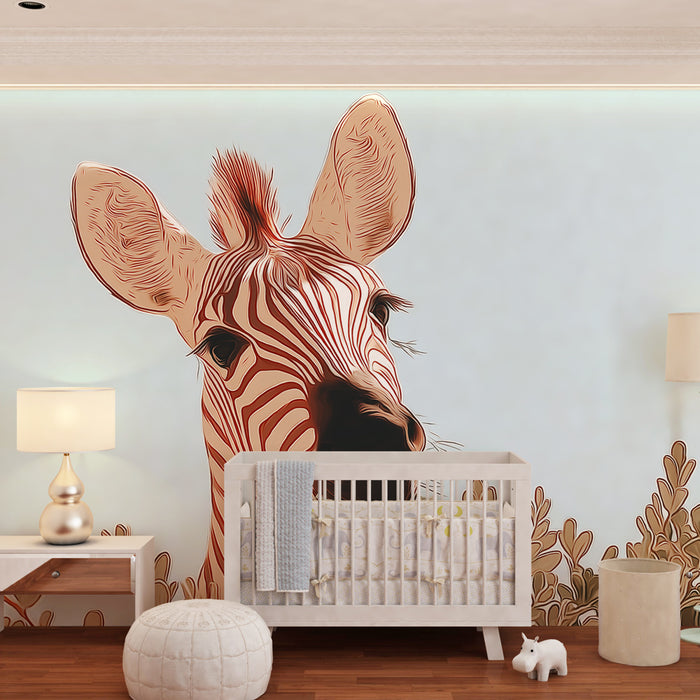 Kinderzimmer Tapete | Zebra mit verspielten Streifen