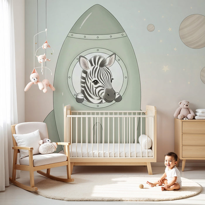 Carta da parati bambini | Zebra avventuriera nello spazio