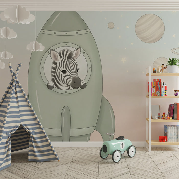 Carta da parati bambini | Zebra avventuriera nello spazio
