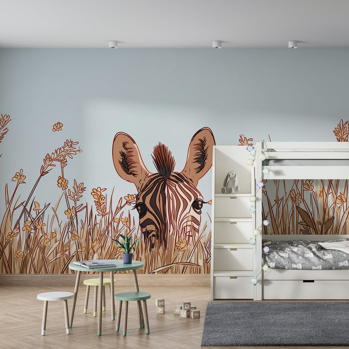 Papier peint chambre enfant | Zèbre caché dans les herbes
