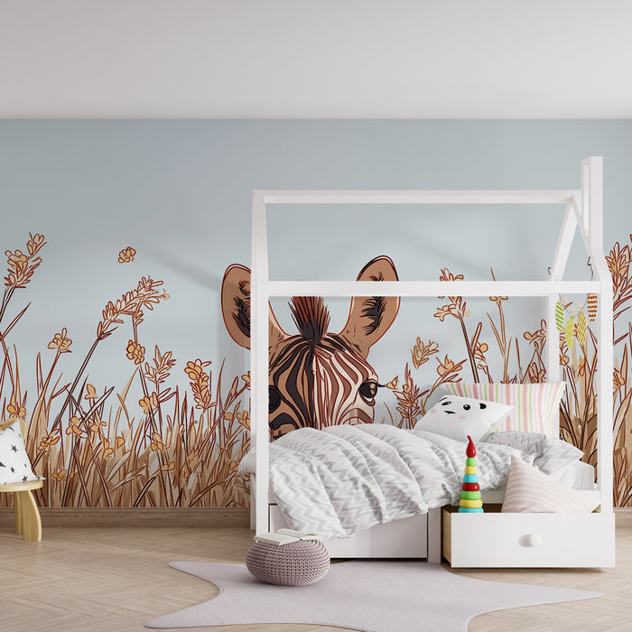 Papier peint chambre enfant | Zèbre caché dans les herbes