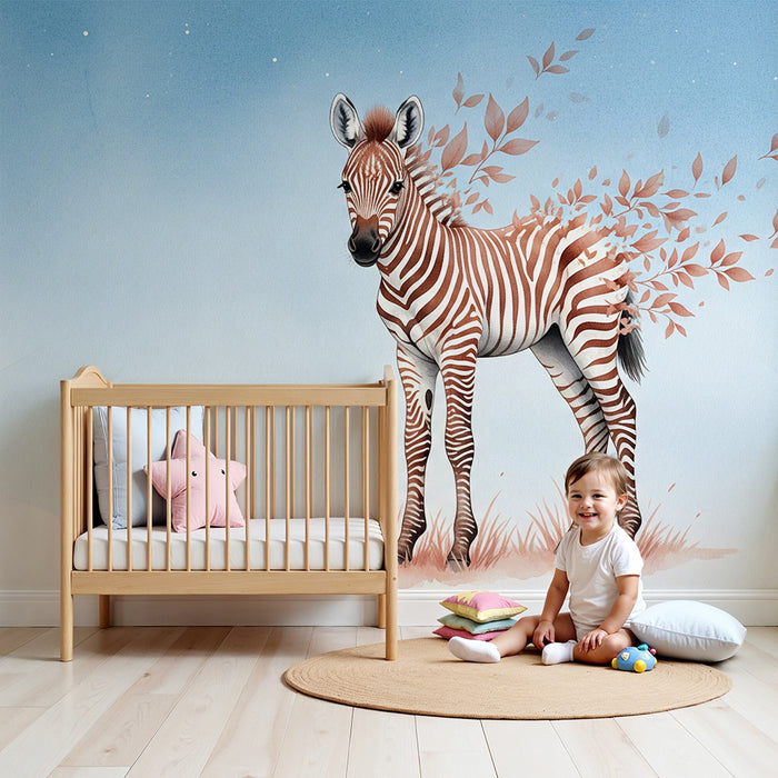 Tapet pentru camera copilului | Zebra în tonuri blânde și naturale