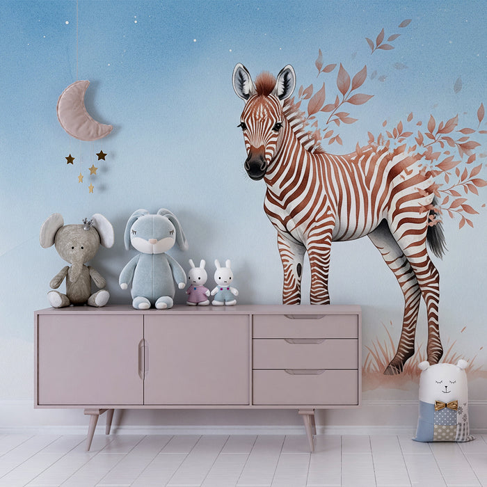 Tapet pentru camera copilului | Zebra în tonuri blânde și naturale
