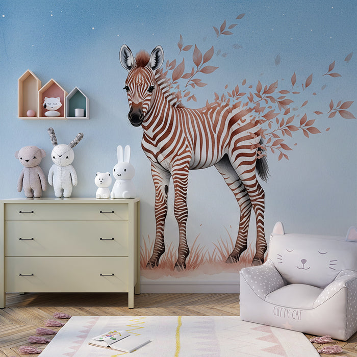 Tapet pentru camera copilului | Zebra în tonuri blânde și naturale