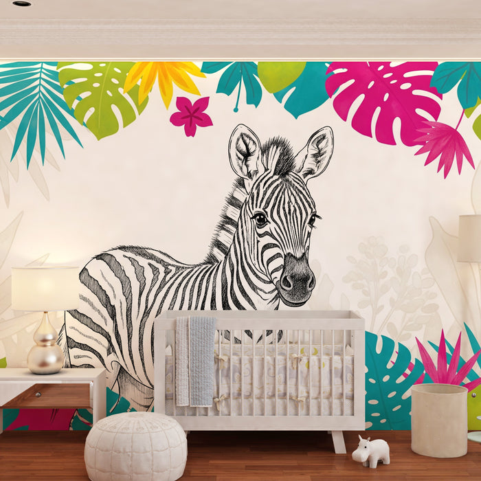 Gyermekszoba tapéta | Zebra és színes dzsungel