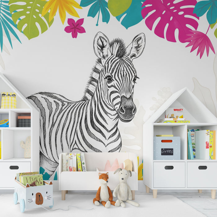 Gyermekszoba tapéta | Zebra és színes dzsungel