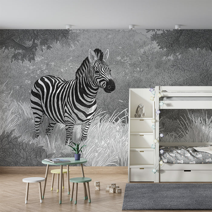 Tapeta dětského pokoje | Majestátní zebra v přírodním černobílém prostředí
