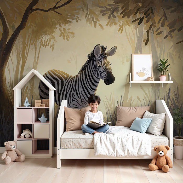 Papel de parede criança | Zebra majestuoasă într-o junglă aurie