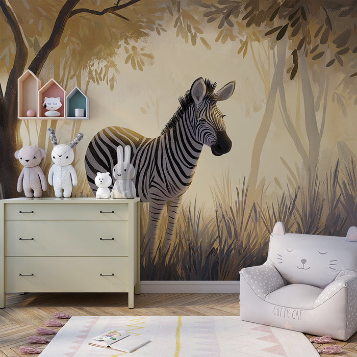 Papel de parede criança | Zebra majestuoasă într-o junglă aurie