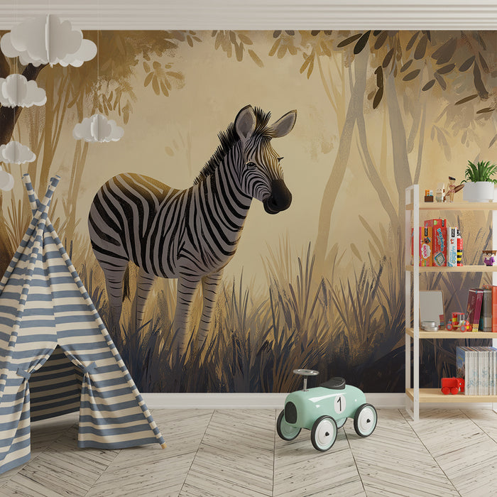 Papel de parede criança | Zebra majestuoasă într-o junglă aurie