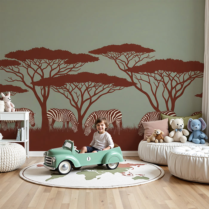 Gyermekszoba tapéta | Zebrák és akáciák a szavannában