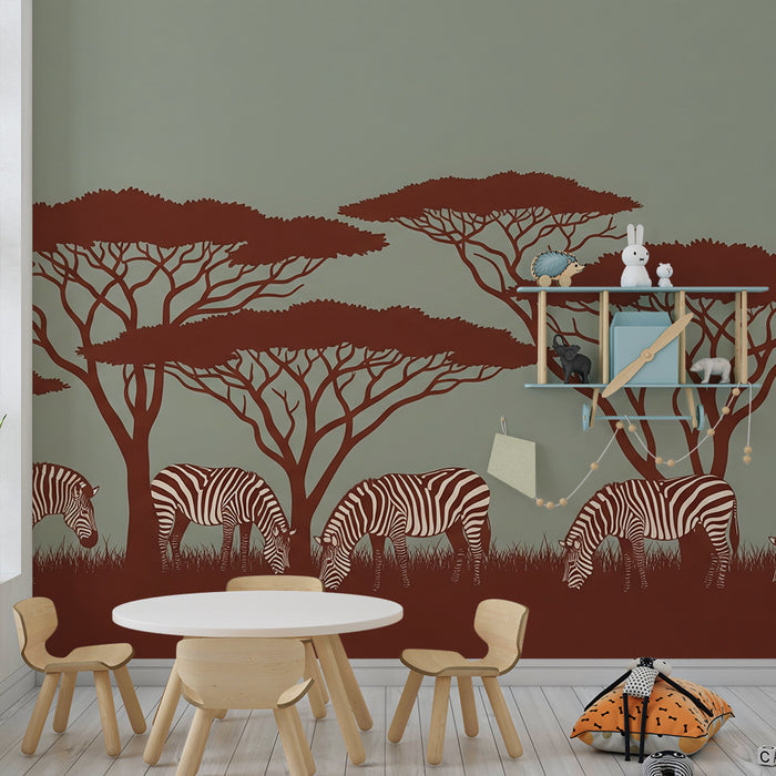 Gyermekszoba tapéta | Zebrák és akáciák a szavannában