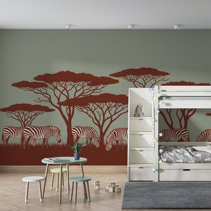 Gyermekszoba tapéta | Zebrák és akáciák a szavannában