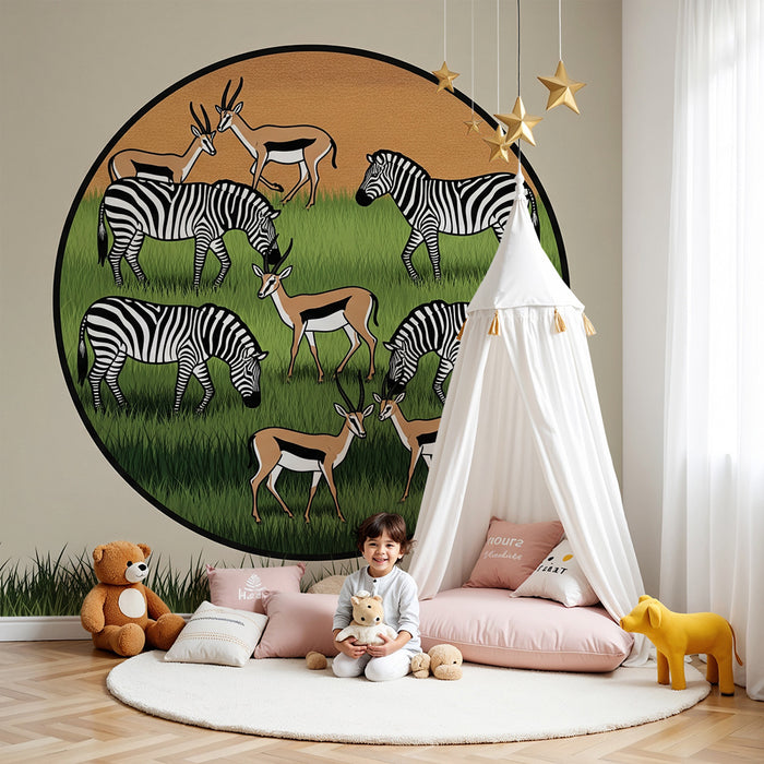 Barntapet | Zebror och antiloper i en vildmarksmiljö