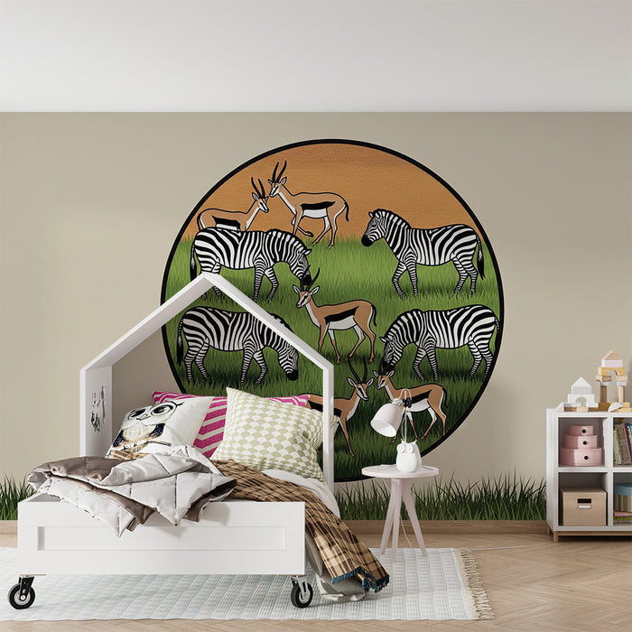 Barntapet | Zebror och antiloper i en vildmarksmiljö