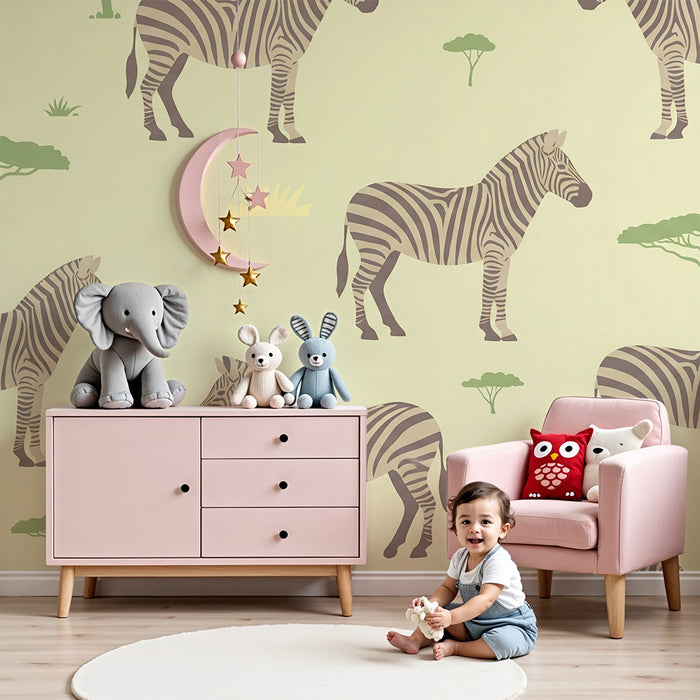 Kinderkamer behang | Speelse zebra's in de savanne