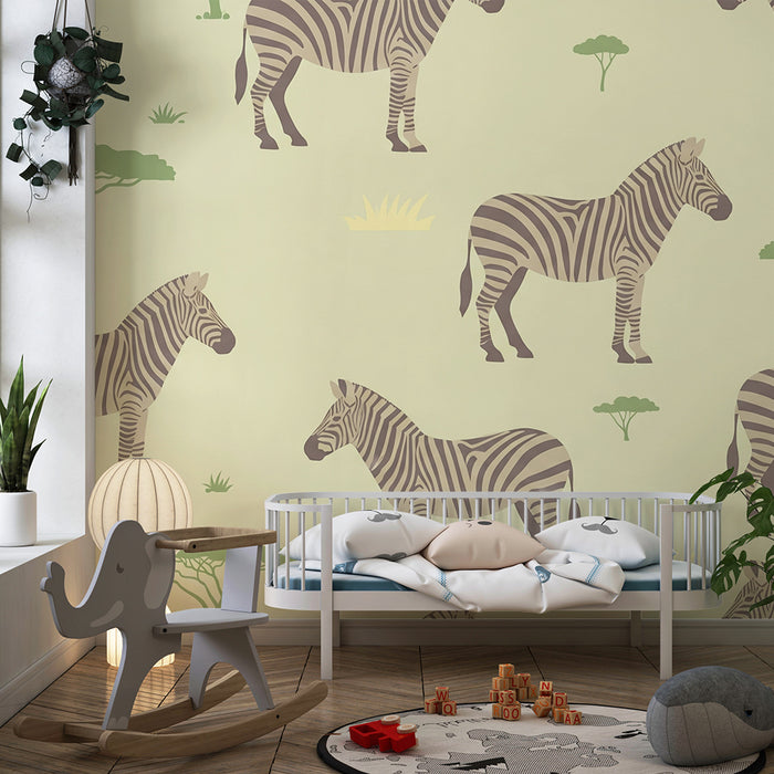 Kinderkamer behang | Speelse zebra's in de savanne