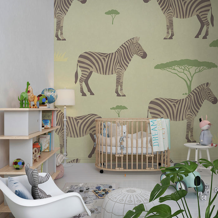Kinderkamer behang | Speelse zebra's in de savanne