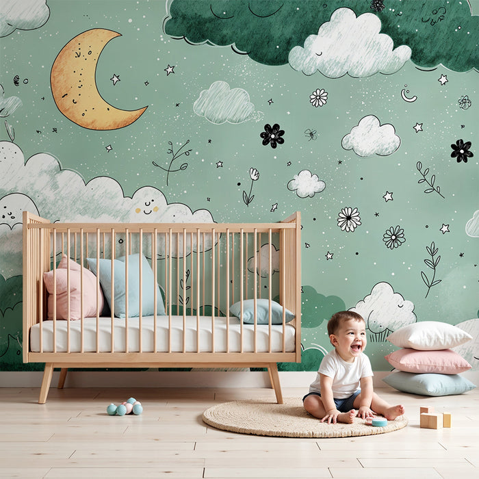 Papier de parede oblak in luna | Oniričen in igriv dizajn