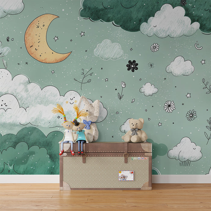Papier de parede oblak in luna | Oniričen in igriv dizajn