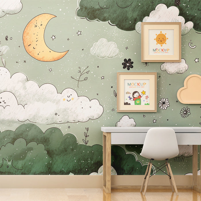Papier de parede oblak in luna | Oniričen in igriv dizajn